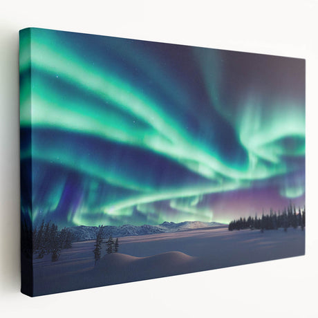 Large art depicting a serene Finnish landscape in muted greens and blues on stretched canvas, ideal for kitchen wall art.