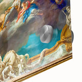 Acrylic print of a large abstract depiction of Paris with muted blue and gray tones, suitable for dining room art.