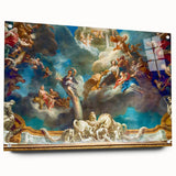 Side view of a large acrylic glass Paris scenery print with muted colors, ideal for bedroom or dining room decor.