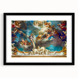 Colorful abstract art print of Paris scenery in vibrant hues on a large framed canvas, ideal for living room decor.