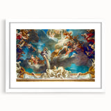 Textured art print of abstract Paris skyline in muted gray and blue tones on white framed canvas, suitable for bedroom art.