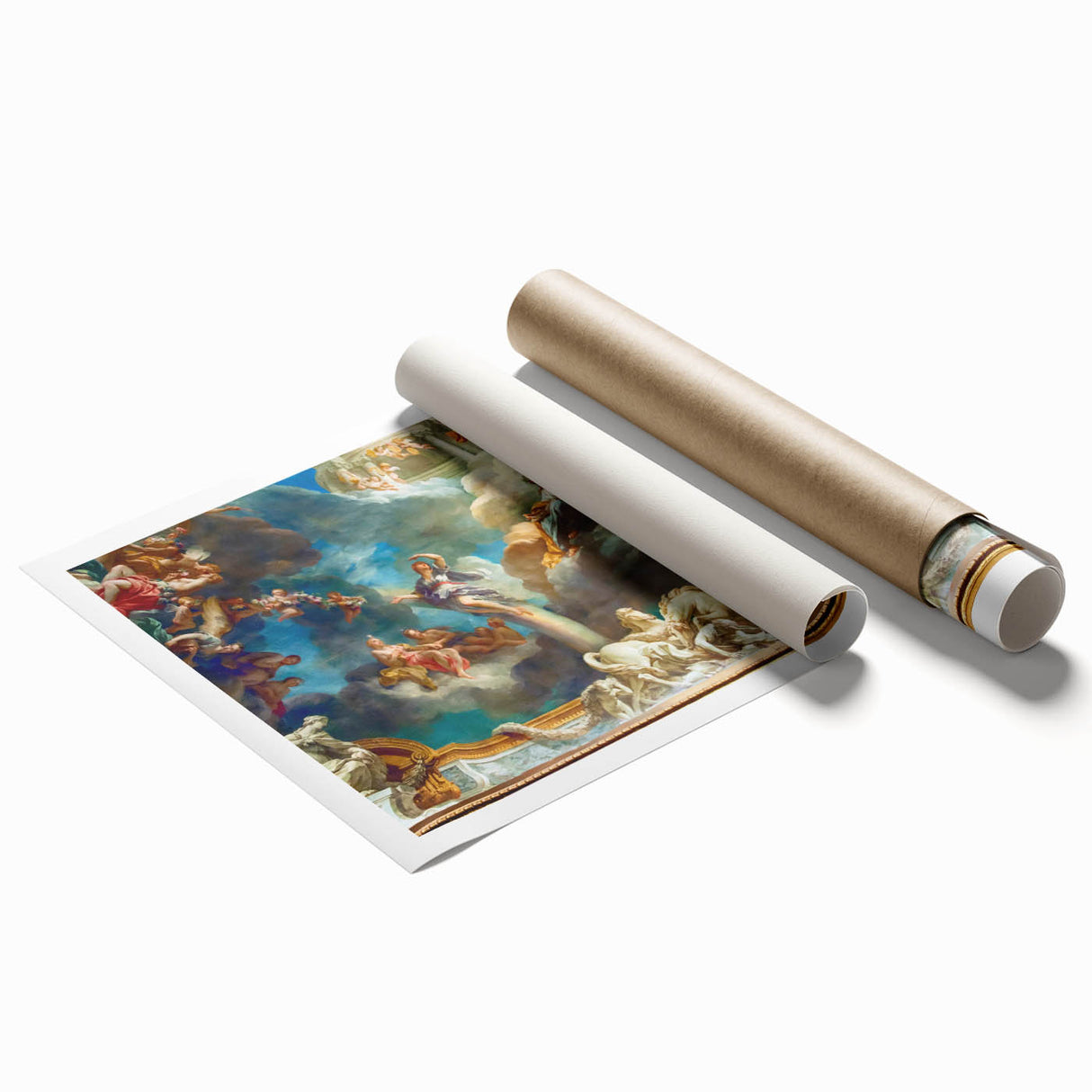 Extra large rolled print of a serene Parisian street scene in muted pastel tones.