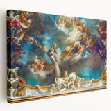 Large art print of the Paris skyline in muted gray and blue tones on stretched canvas, ideal for kitchen wall art.