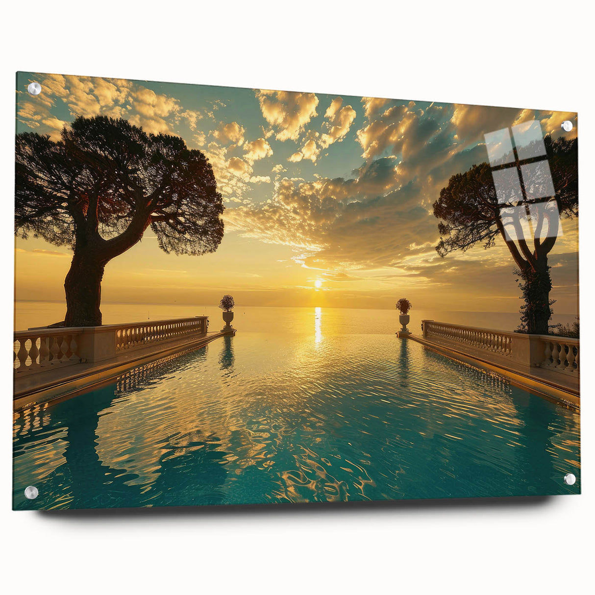Acrylic print of a large abstract representation of a South France scenery in muted earth tones, ideal for dining room decor.
