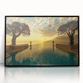 Large abstract wall art depicting a stylized French landscape in muted earth tones on a framed acrylic print.