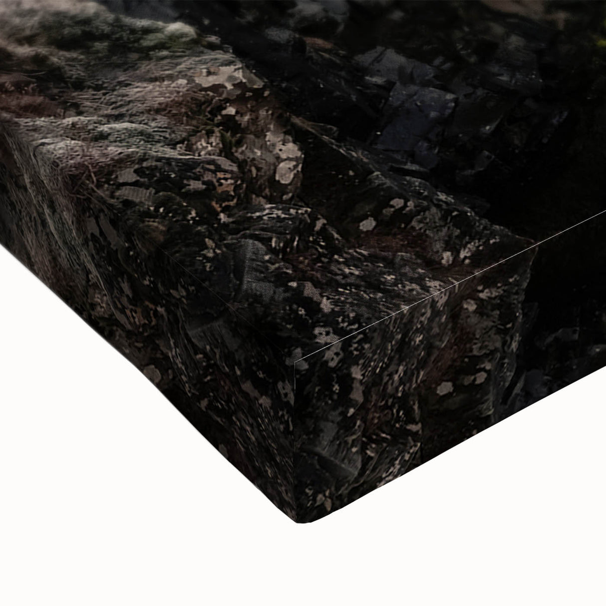 Large art of an Icelandic landscape in black and white on stretched canvas, suitable for bedroom wall decor.