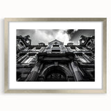 Extra large abstract art print of Rome's scenery in muted earth tones on a textured canvas, framed in silver.