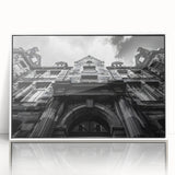 Mid-century modernist art of Rome, Italy in muted earth tones on a white framed acrylic, ideal for modern art wall decor.