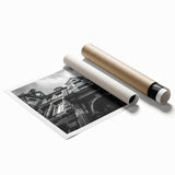 Extra large rolled print depicting a serene Rome scenery with soft floral elements in muted colors.