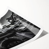 Extra large wall art featuring line art flowers over a scenic Rome backdrop, in muted earth tones.