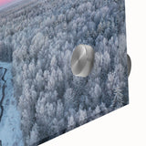 Mid-century modernist large abstract wall art of a European landscape in muted earth tones, acrylic print.