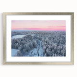 Extra large abstract art print depicting a textured European scenery in muted earth tones, framed in silver.