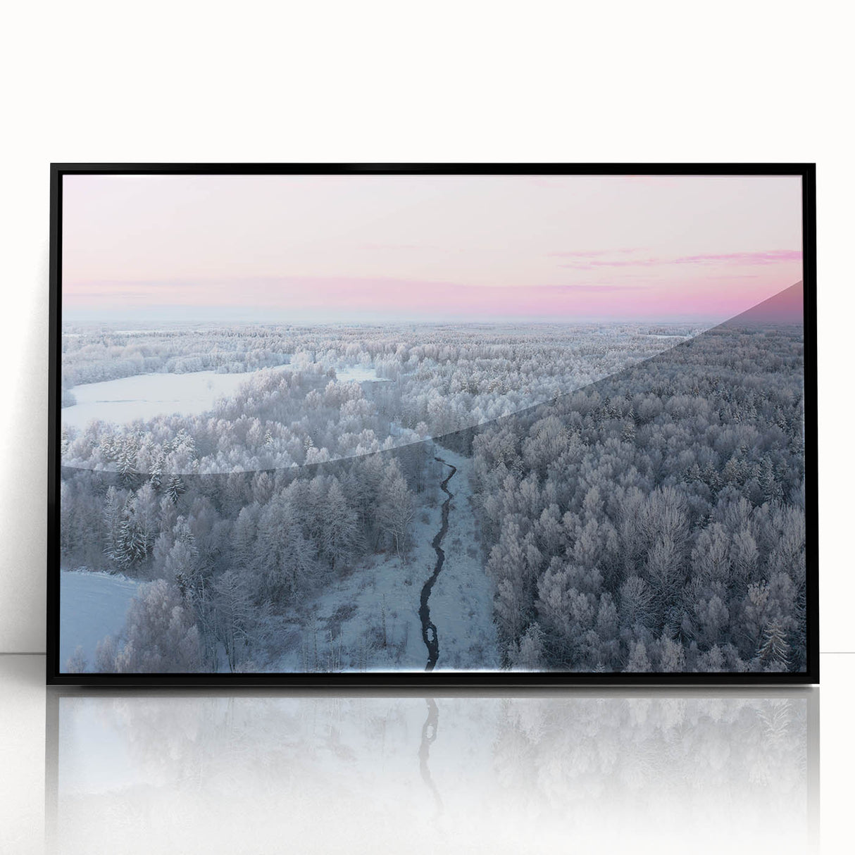 Large abstract wall art depicting a European Latvian scenery in muted earth tones on a framed acrylic.