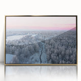 Art deco poster featuring a European cityscape in muted gold and blue tones, acrylic print framed.