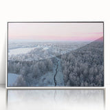 Mid-century modernist art depicting a European Latvian landscape in muted earth tones on a framed acrylic print.