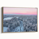 Framed canvas wall art featuring a vintage-style landscape of Latvia, with muted gold and black tones.