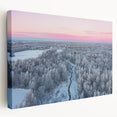 Side view of a stretched canvas featuring a scenic European landscape in Latvia, ideal for kitchen wall art.