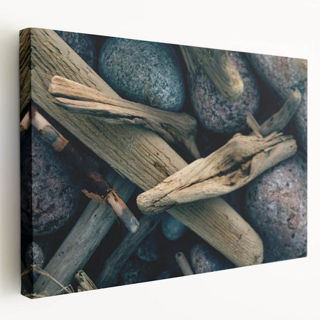 Lithuanian landscape on stretched canvas featuring muted greens and blues, ideal for kitchen wall art.