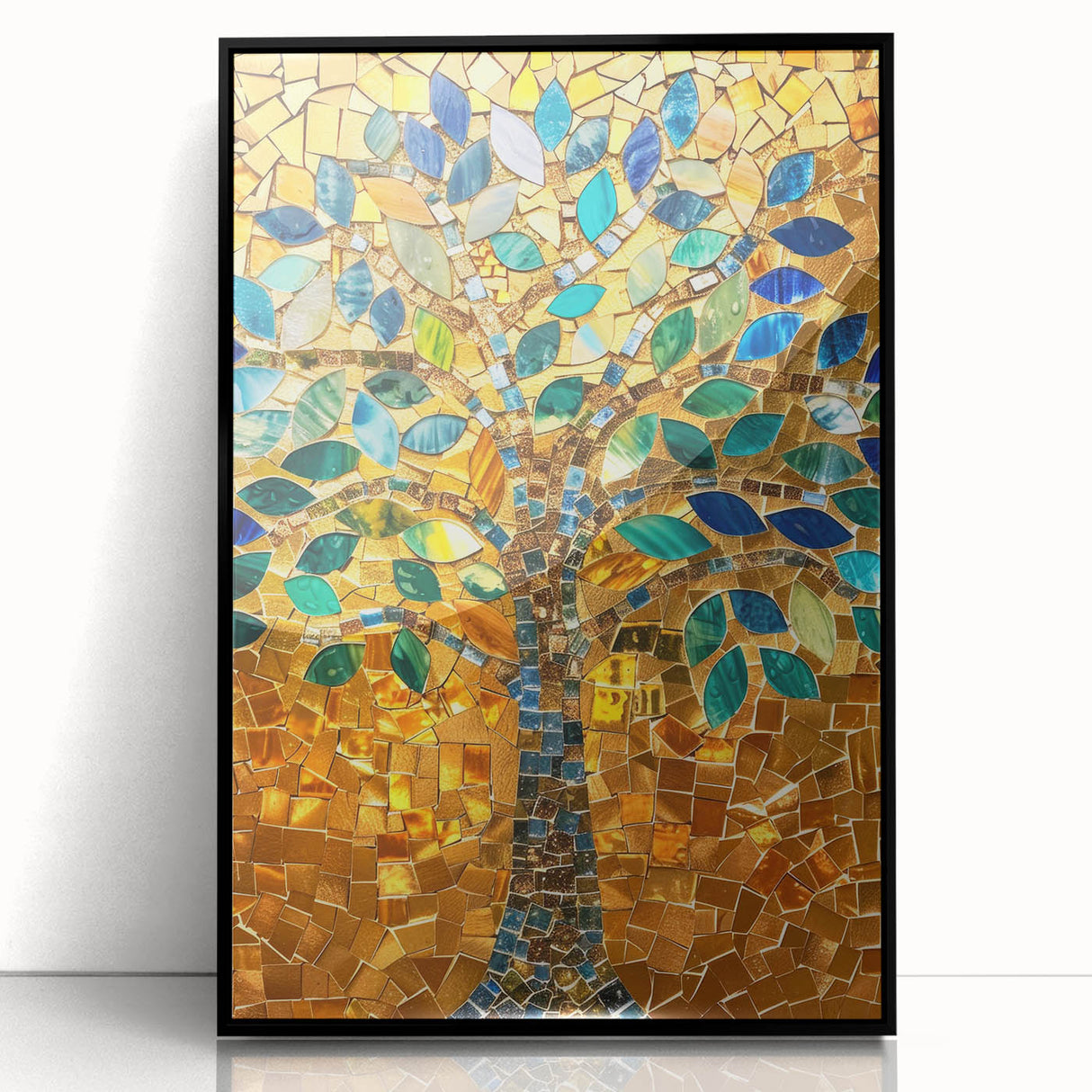 Large abstract wall art depicting Barcelona's skyline in muted gray and blue tones, framed in black acrylic.