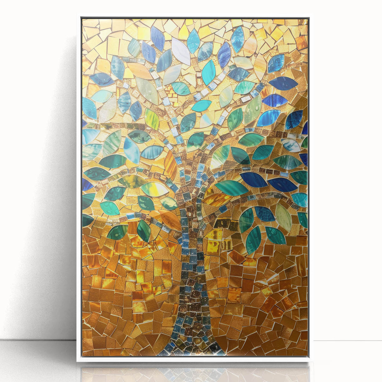 Mid-century modernist art of Barcelona skyline in muted gray and blue tones on framed acrylic.