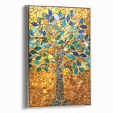 Framed canvas landscape art painting of Barcelona with colorful and black vintage poster art style.