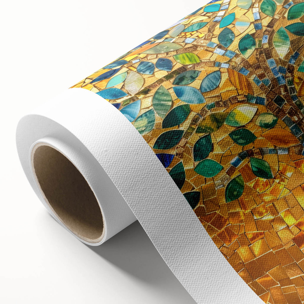 Art deco poster of Barcelona with bold geometric shapes and pastel colors on rolled canvas, ideal for nursery wall art.