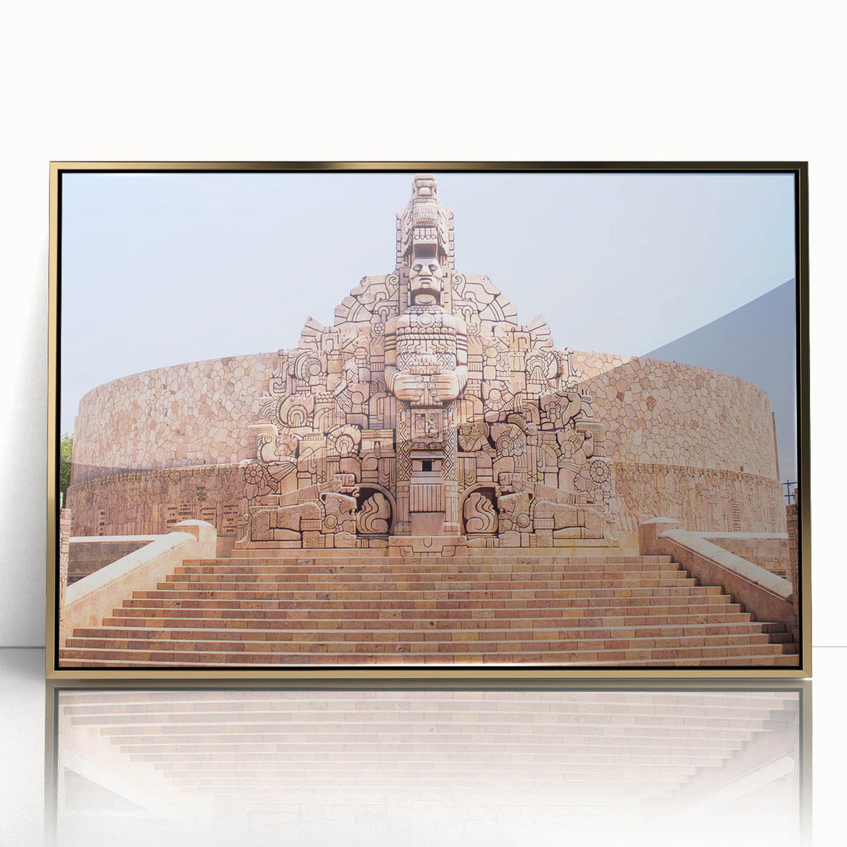 Acrylic print of Yucatan scenery, featuring mid-century modernist style with vibrant greens and blues.