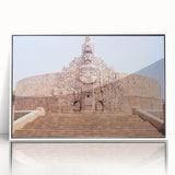 Acrylic print of Yucatan, Mexico scenery in art deco style with white frame, ideal for modern nursery wall decor.