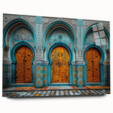 Large abstract wall art depicting a Middle Eastern scenery in muted earth tones on acrylic glass.