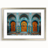 Textured abstract art print of a Middle Eastern scenery in muted earth tones, framed in silver, ideal for bedroom art.