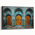 Black and white framed canvas featuring a vintage landscape painting of Middle Eastern scenery, ideal for bedroom decor.
