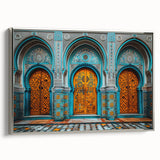 Framed canvas landscape art paintings depicting Middle East scenery in vibrant colors with silver frame.