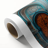 Art deco poster of Middle Eastern scenery in muted earth tones on rolled canvas, ideal for nursery wall art.