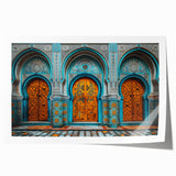 Extra large rolled print depicting a vibrant Middle Eastern landscape with lush florals, ideal for art wall dining room.