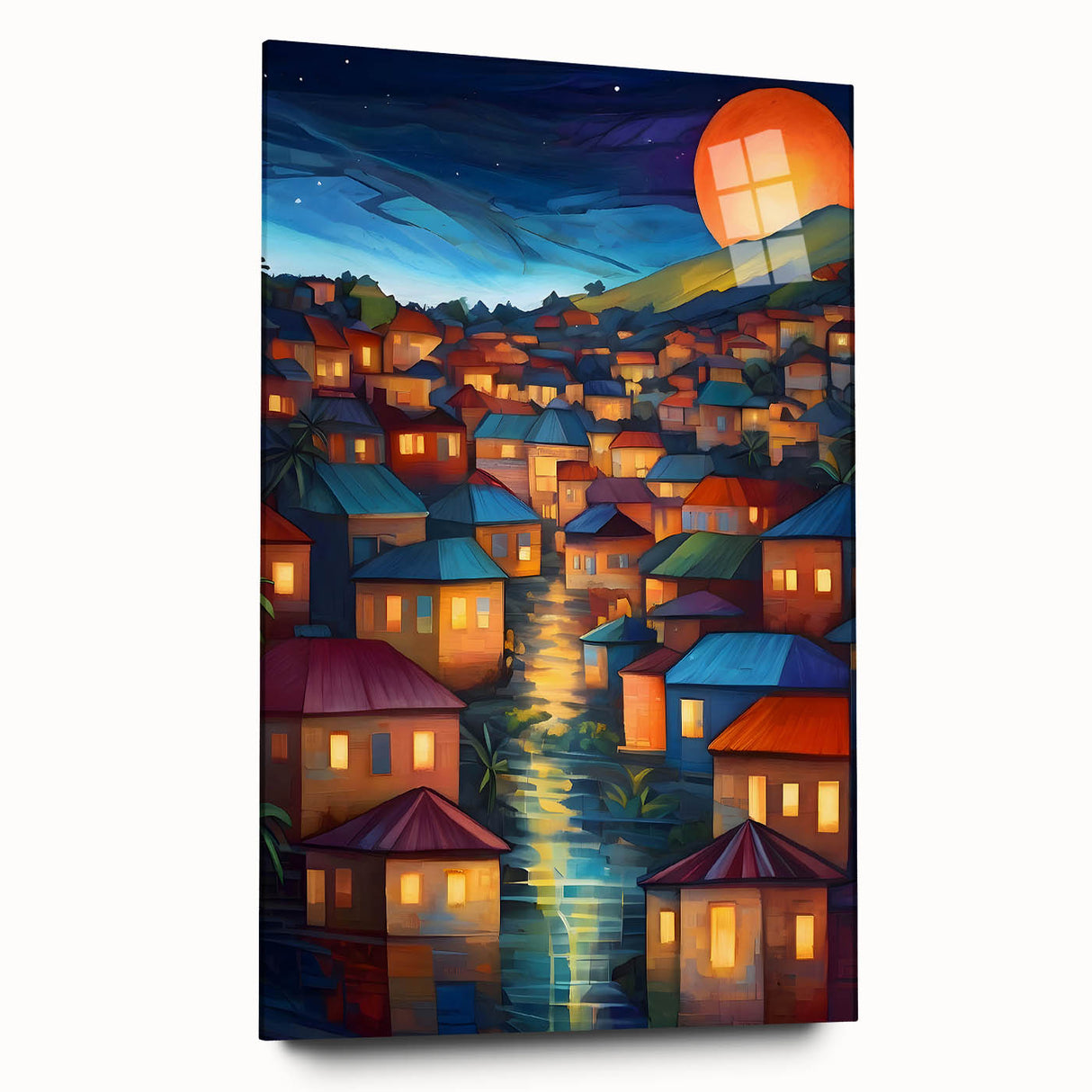Large abstract wall art depicting Oceania's scenery in Fiji on acrylic glass, ideal for bedroom or dining room decor.