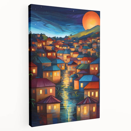 Side view of a stretched canvas depicting a serene Fiji ocean scene in cool blue and green tones.