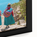 Extra large framed canvas featuring a textured depiction of a Bolivian landscape in black with colorful accents.