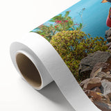 Art deco poster of a Bolivian landscape, featuring pastel colors on rolled canvas, ideal for nursery wall art.