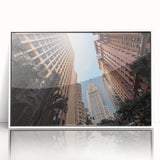 Art deco poster depicting a stylized Brazilian landscape in vibrant colors on a framed acrylic.