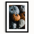 Extra large abstract art print featuring textured, colorful leaves in autumn hues on a black framed canvas.