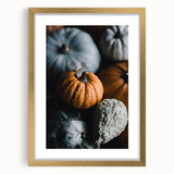 Extra large abstract art print featuring textured autumn hues in a gold frame, ideal for living room decor.