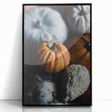 Large abstract wall art featuring mid-century modernist style in warm autumn hues on a black framed acrylic print.