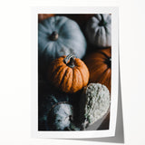 Extra large rolled print of fall-themed floral art in warm orange and red tones, suitable for dining room decor.