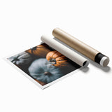 Extra large rolled canvas print featuring autumnal floral art in warm orange and brown tones.