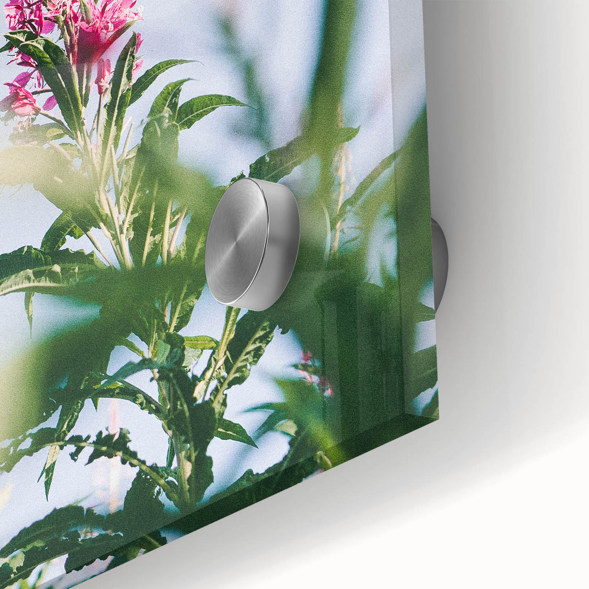 Large abstract wall art on acrylic glass featuring mid-century modernist spring themes in vibrant green and yellow.