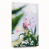 Large abstract wall art on acrylic glass depicting vibrant spring colors, ideal for bedroom or dining room decor.