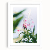 Abstract art print featuring swirling spring hues in green and yellow on a white framed canvas.