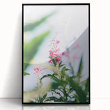 Large abstract wall art featuring spring-themed colors in mid-century modernist style, framed in black acrylic.