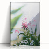 Art deco poster featuring a spring scene in pastel shades on a white framed acrylic, ideal for nursery wall art.