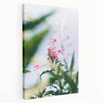 Spring-themed abstract canvas with vibrant green and soft pink tones, ideal for kitchen wall art.